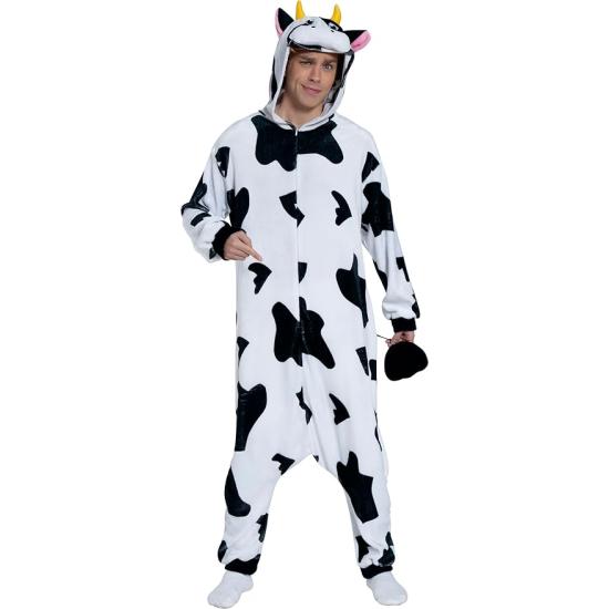 Fantasia de vaca kigurumi com capuz para adulto