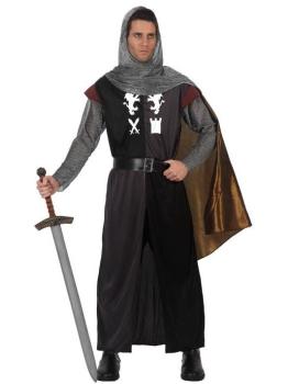 Fantasia medieval de cavaleiro cristão cinza para adulto