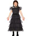Vestido de festa para menina com fantasia de quarta-feira Addams