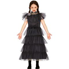Vestido de festa para menina com fantasia de quarta-feira Addams