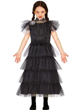 Vestido de festa para menina com fantasia de quarta-feira Addams