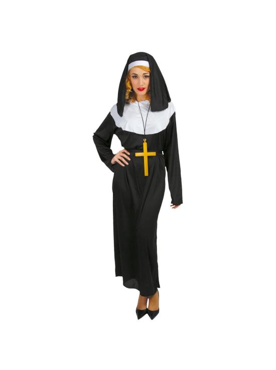 Fantasia de freira para mulheres – Traje religioso adulto para o Carnaval