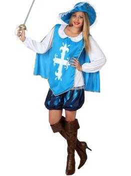 Fato de mosqueteiro azul para adulto