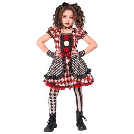 Fantasia de boneca arlequim para meninas – Vestido com laço, gargantilha e luvas