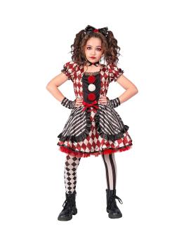 Fantasia de boneca arlequim para meninas – Vestido com laço, gargantilha e luvas