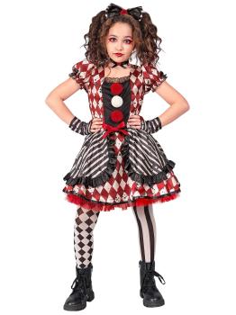 Fantasia de boneca arlequim para meninas – Vestido com laço, gargantilha e luvas