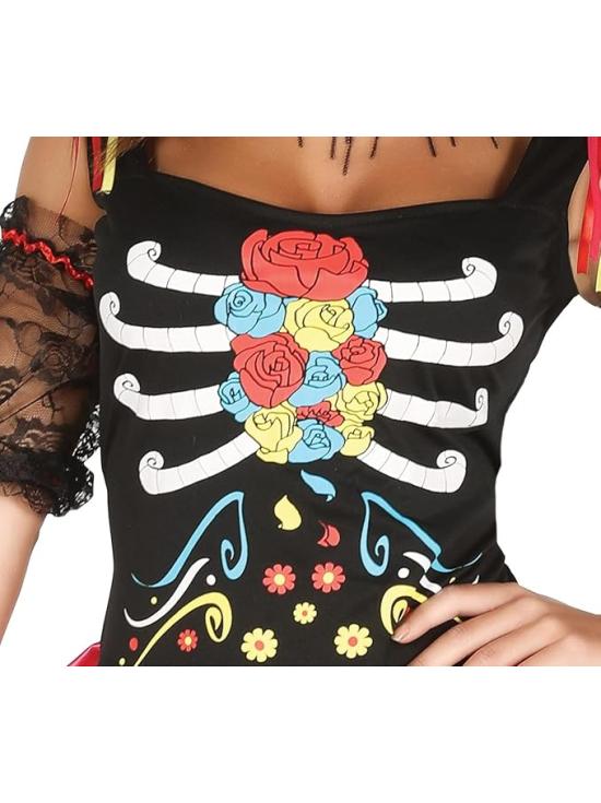 Fantasia feminina sexy e colorida de Senhora da Morte Mexicana Catrina