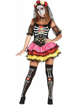Fantasia feminina sexy e colorida de Senhora da Morte Mexicana Catrina