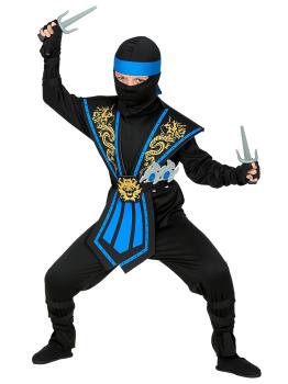 Fantasia de Ninja Azul para Meninos com Conjunto de Armas