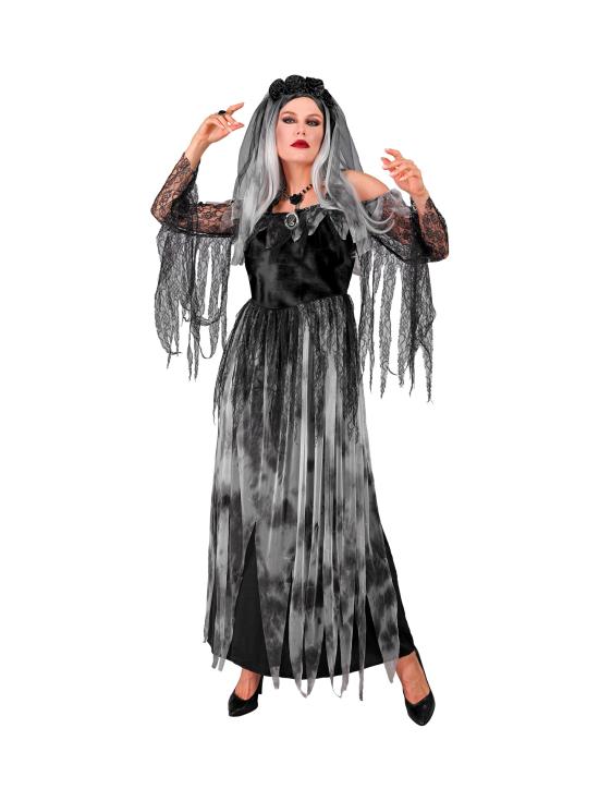Fantasia de Noiva Morta para Mulheres – Vestido Longo com Véu