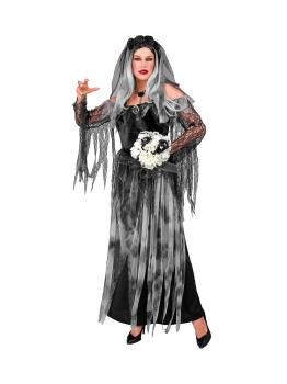 Fantasia de Noiva Morta para Mulheres – Vestido Longo com Véu