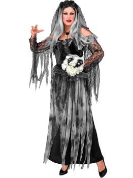 Fantasia de Noiva Morta para Mulheres – Vestido Longo com Véu