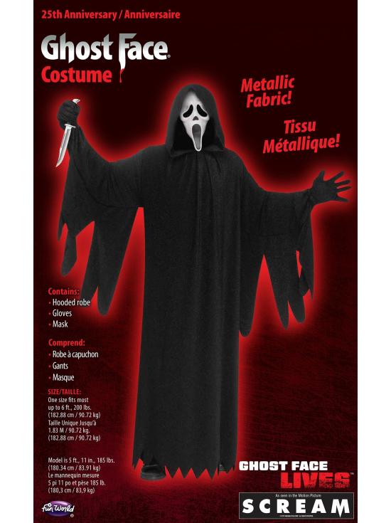 Fantasia de Ghostface Scream 25º Aniversário para Adultos – Fantasia de Terror para o Halloween