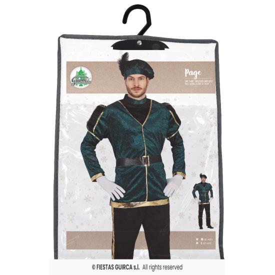 Fato de página de Natal verde para adulto