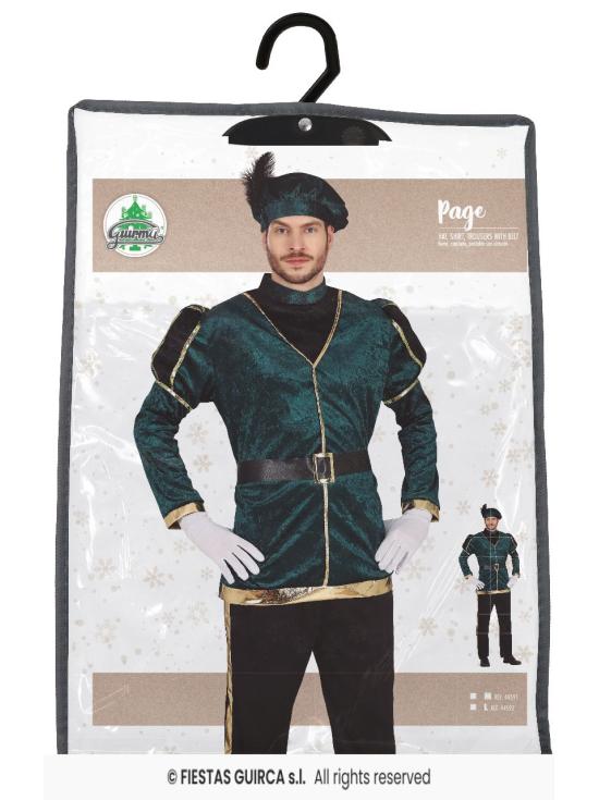 Fato de página de Natal verde para adulto