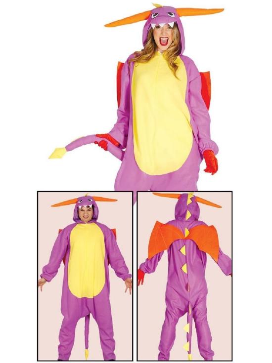 Traje de dragão roxo tamanho único adulto unissex