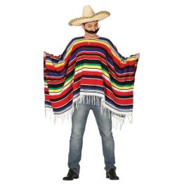 Fato de poncho mexicano multicolorido para adulto