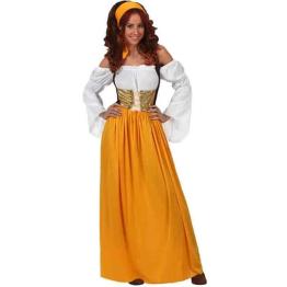 Fato de estalajadeiro medieval amarelo para menina