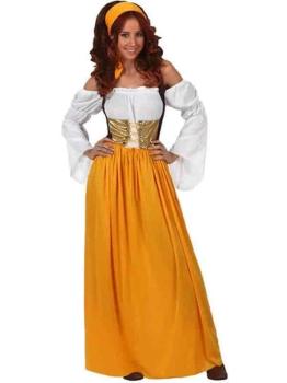 Fato de estalajadeiro medieval amarelo para menina