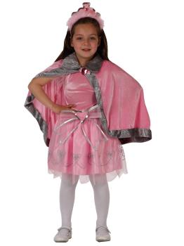Fantasia de princesa com capa rosa.