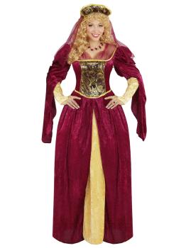 Traje feminino de luxo vermelho rainha medieval