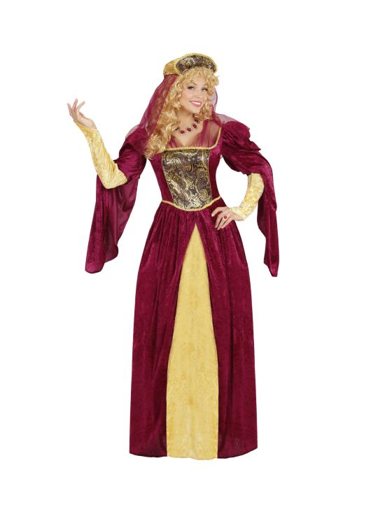 Traje feminino de luxo vermelho rainha medieval