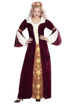 Fato de rainha medieval vermelha para mulher