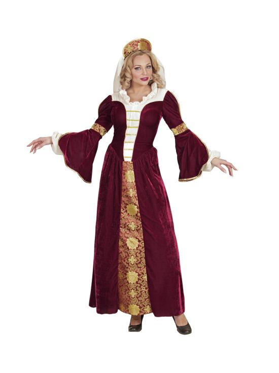 Fato de rainha medieval vermelha para mulher