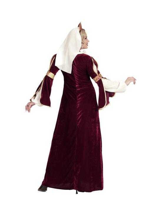 Fato de rainha medieval vermelha para mulher
