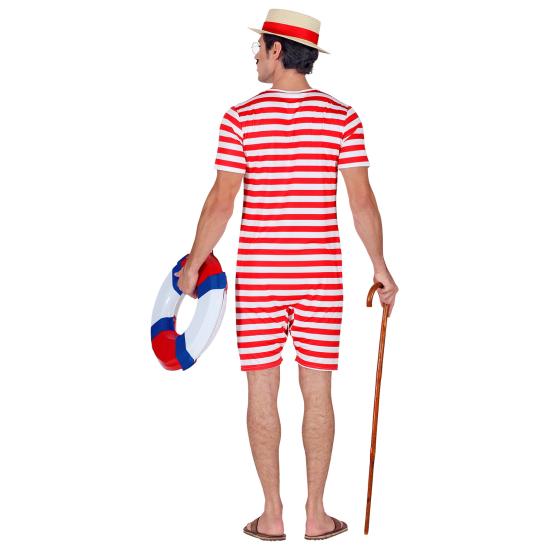 Traje de banho retrô masculino dos anos 1920 e 30, vermelho.