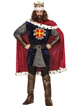 Traje de rei vermelho medieval de luxo adulto