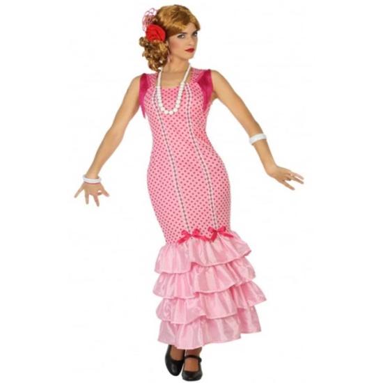 Fato de Sevilha rosa com bolinhas para mulher