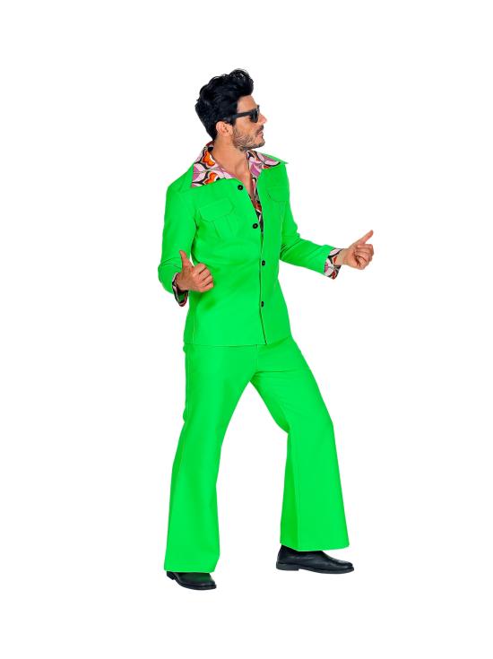 Fato de discoteca verde dos anos 70 para homem