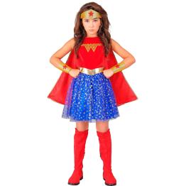 Fantasia de Garota Maravilha para Meninas – Inclui Capa, Tiara, Vestido e Pulseiras | Fantasia de Super-Herói Infantil