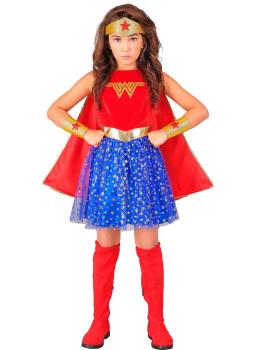 Fantasia da Mulher Maravilha para Meninas – Inclui Capa, Tiara, Vestido e Pulseiras | Roupa de Super-Heroína Infantil