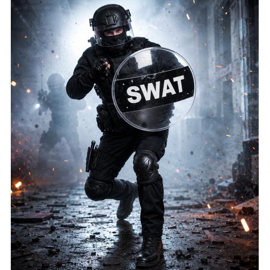 Escudo SWAT de 58 cm para trajes de policiais e forças especiais.