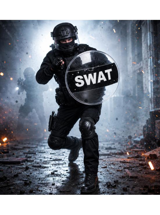 Escudo SWAT de 58 cm para trajes de policiais e forças especiais.