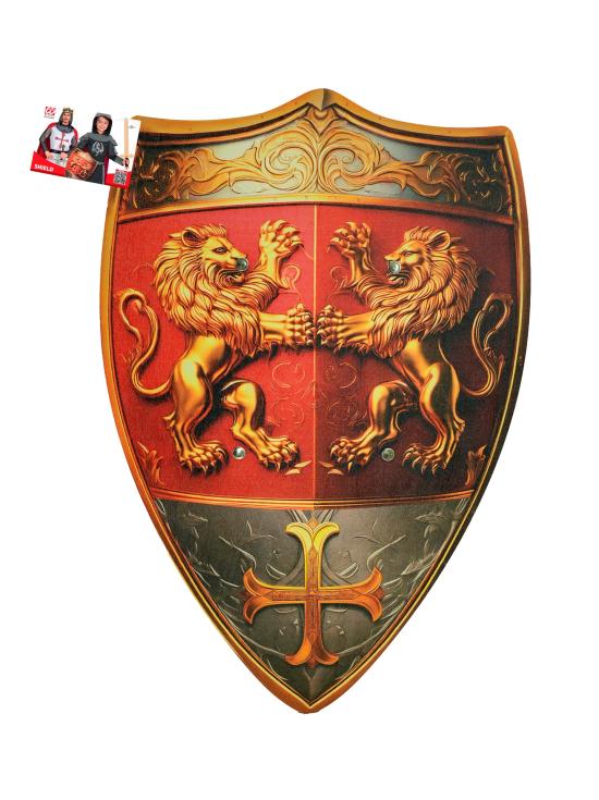 Escudo de madeira em forma de coração de leão para trajes medievais