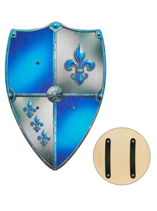 Escudo de madeira com flor-de-lis para cavaleiros medievais