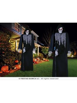 Esqueleto em Manto Preto com Som 250 cm - Decoração de Halloween com Luz e Movimento