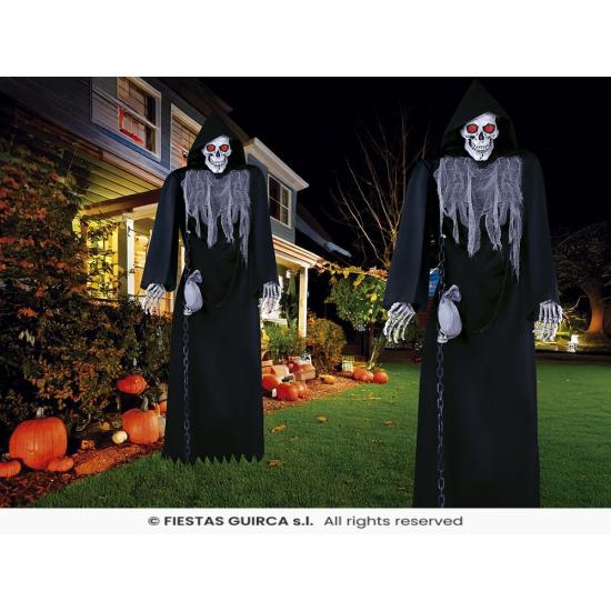Esqueleto em Manto Preto com Som 250 cm - Decoração de Halloween com Luz e Movimento