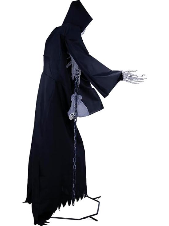 Esqueleto em Manto Preto com Som 250 cm - Decoração de Halloween com Luz e Movimento