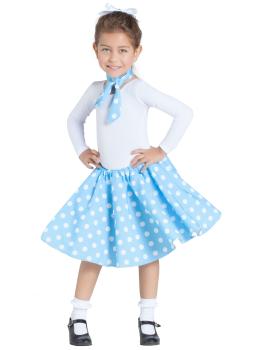 Saia anos 50 azul com lenço tamanho infantil