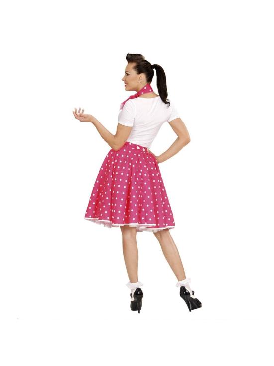 Saia rosa de bolinhas estilo anos 50 com lenço estilo anos 50, tamanho único