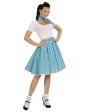Saia turquesa de bolinhas dos anos 50 com um lenço estilo Grease.