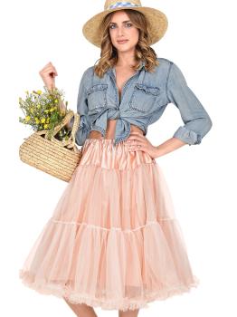 Saia anágua de tule 65 cms cor rosa antigo