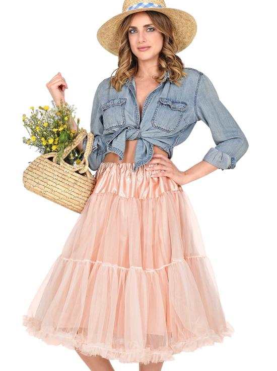 Saia anágua de tule 65 cms cor rosa antigo