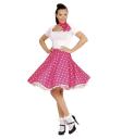 Saia rosa de bolinhas estilo anos 50 com lenço estilo anos 50, tamanho único