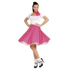 Saia rosa de bolinhas estilo anos 50 com lenço estilo anos 50, tamanho único