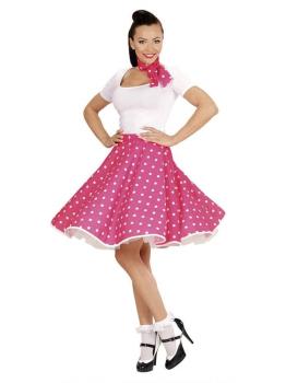 Saia rosa de bolinhas estilo anos 50 com lenço estilo anos 50, tamanho único